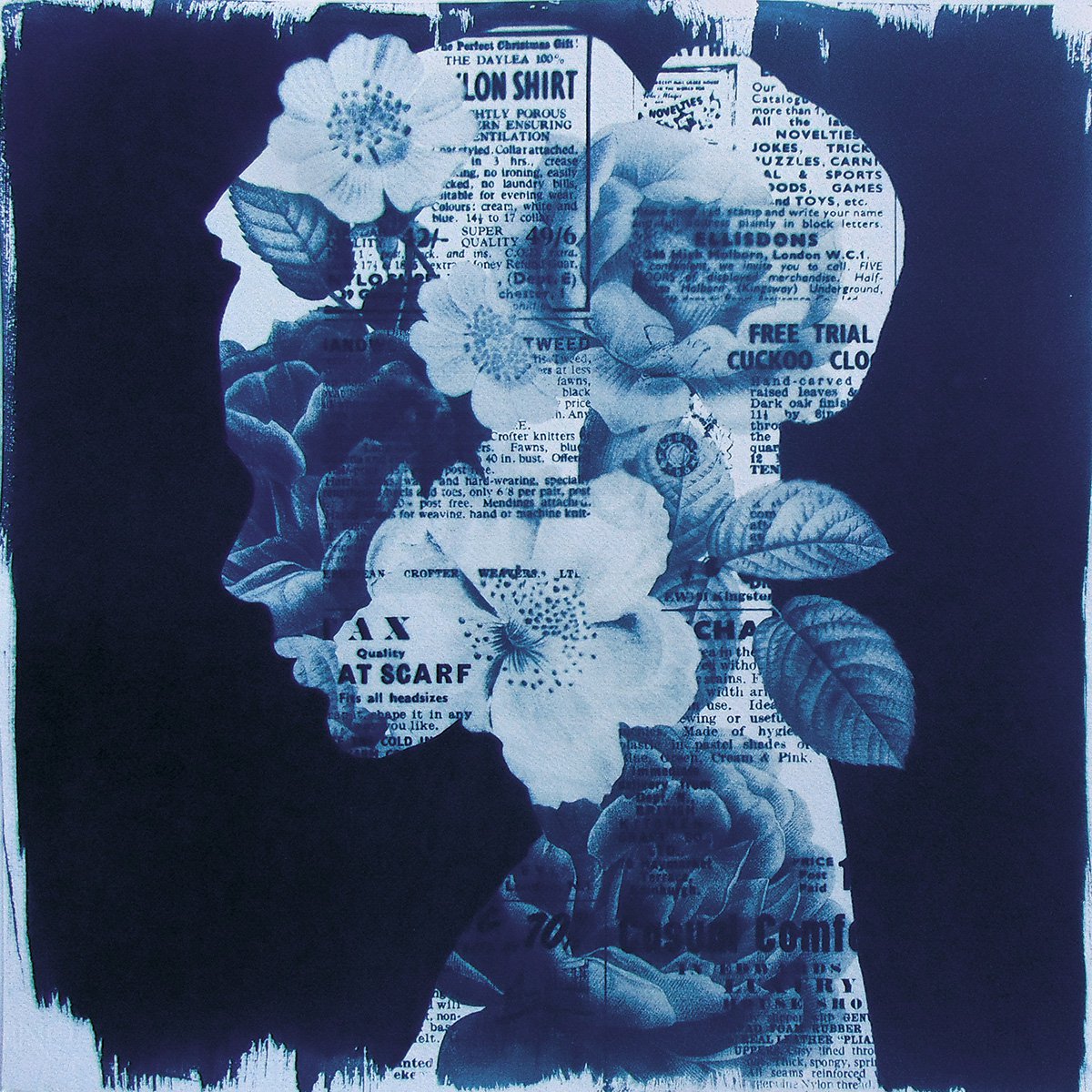 Botanical Print By Manel Villalonga, 18 X 18", Cyanotype 17 Portrait Bouquet, Original Artwork