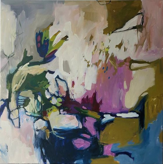 "Rise" Abstraction purple green pink art