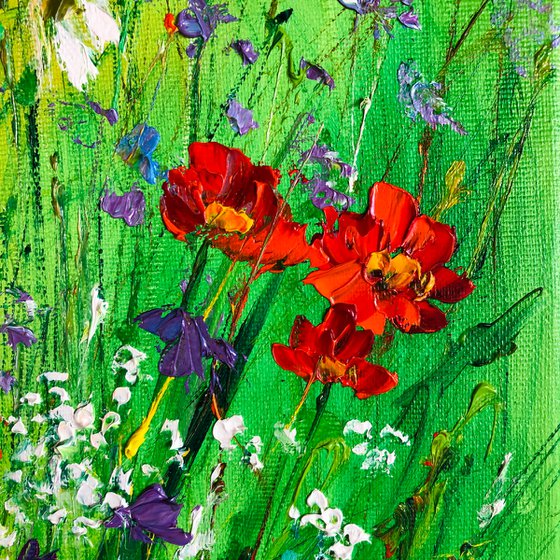 MOTLEY GRASS - Bright flowers. Summer. Abstract landscape. Blooming meadow. Field flowers. Herbs. Spring magic.