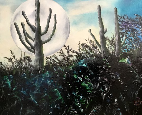 Saguaros in the moonlight