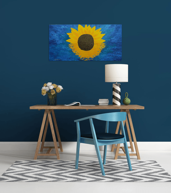 Morning Embrace - large abstract sunflower sunrise seascape painting; home, office decor