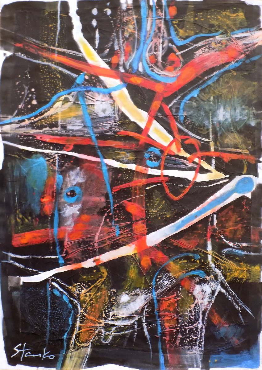 Abstract Acrylic Painting By Stanislav Bojankov, 20 X 28", Man With A Heart-Iii, Original Artwork