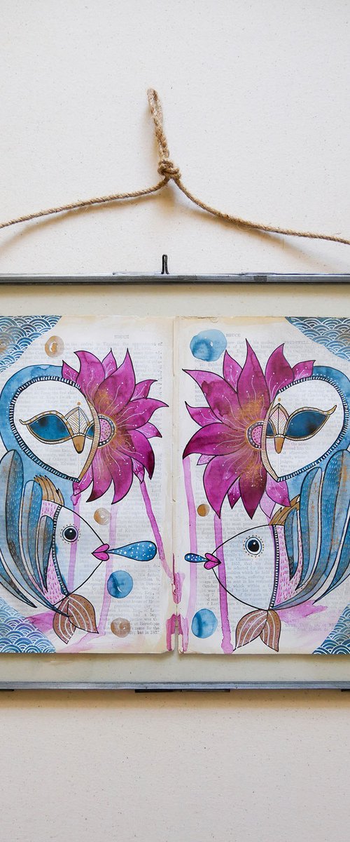 Twins Owl Painting by Eve Devore