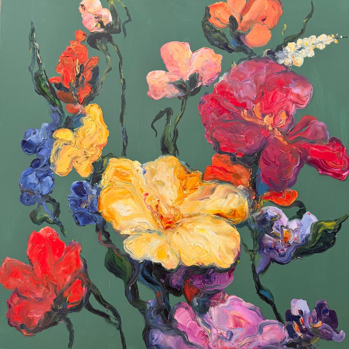 Organic Botanical Acrylic Painting By Liubou Sas, 24 X 24", Flowers 8, Original Artwork