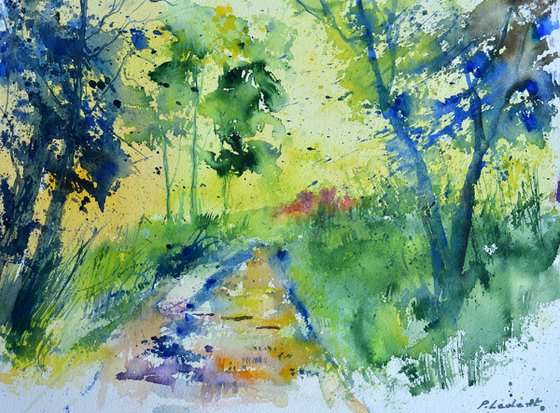 Forest path - watercolor
