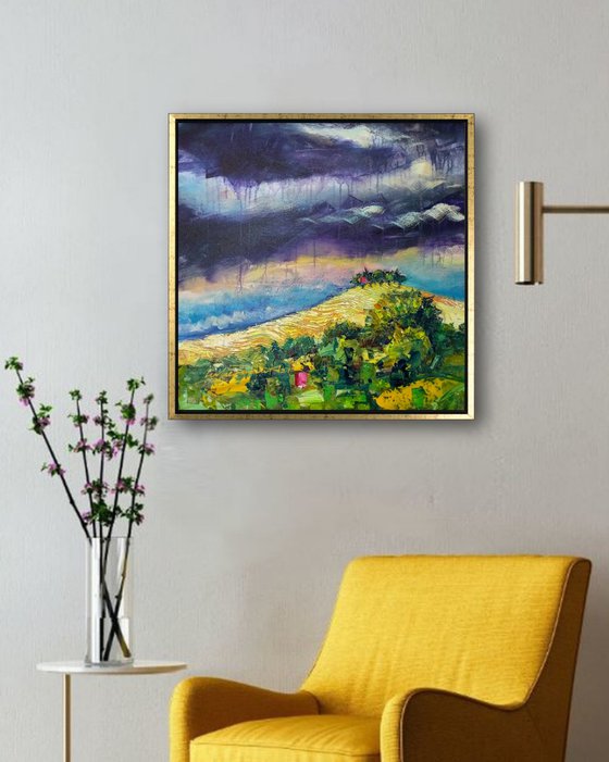 'THUNDER SKY OVER TUSCANY' - Acrylics Painting on Canvas Ready to Hang