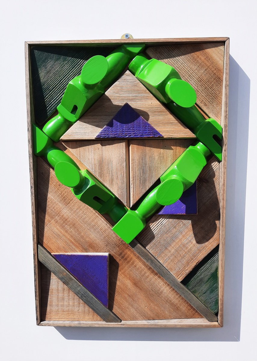 Geometric Abstract Relief By George Troyanov, 13 X 19, Greening, Original Artwork