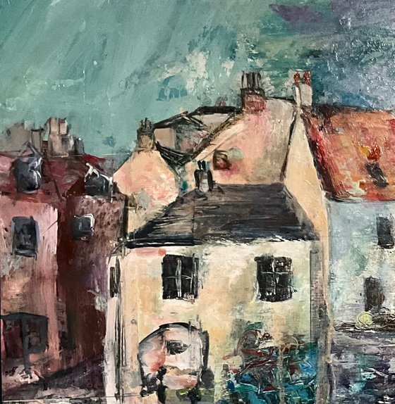Pittenweem harbour - tangled nets and harbour cottages