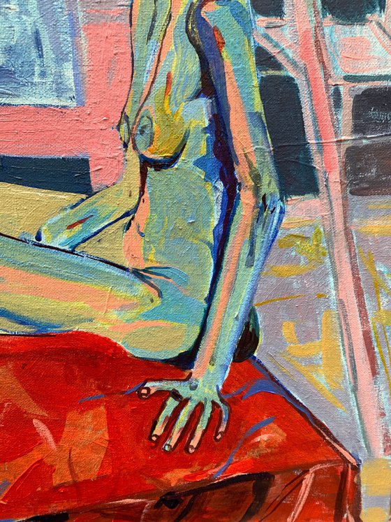 Female nude in blue & yellow