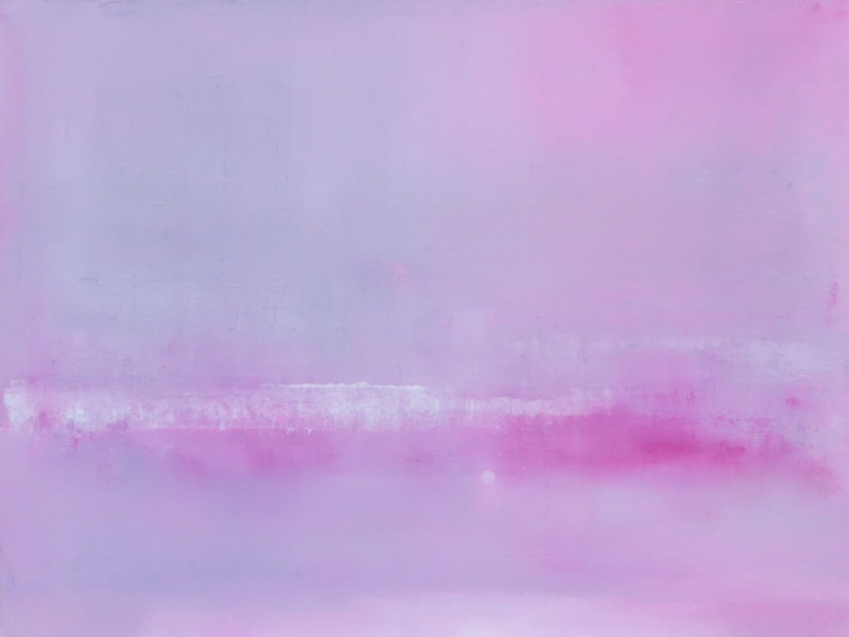 Abstract Landscape Oil Painting By Howard Sills, 16 X 12, Moonrise In Magenta, Original Artwork