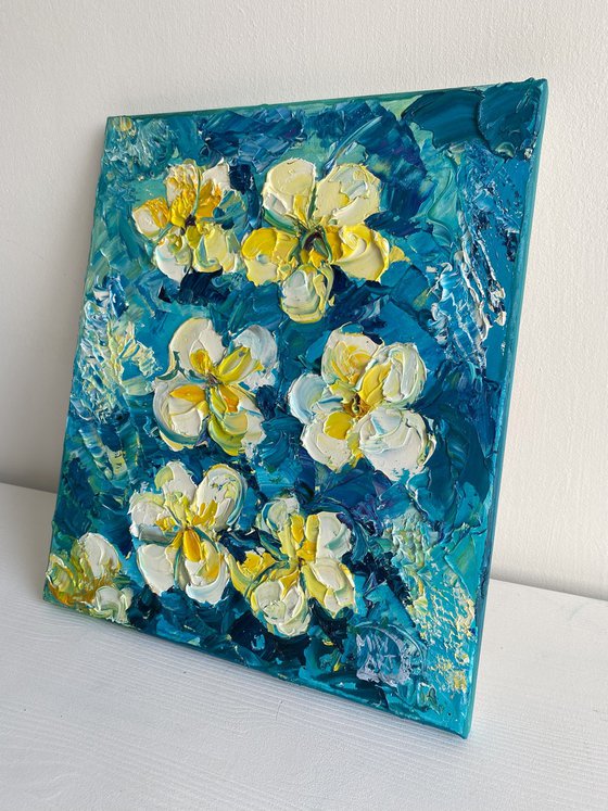 Blue & Yellow Frangipani Art