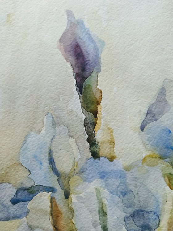 Irises. Original watercolour painting.