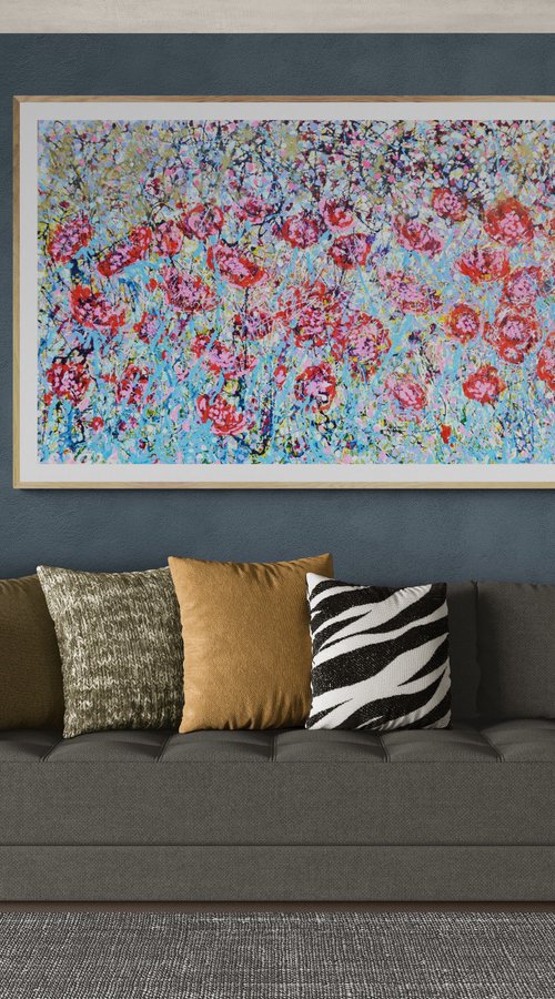 Cherry Red Poppy Meadow by Lesley Blackburn