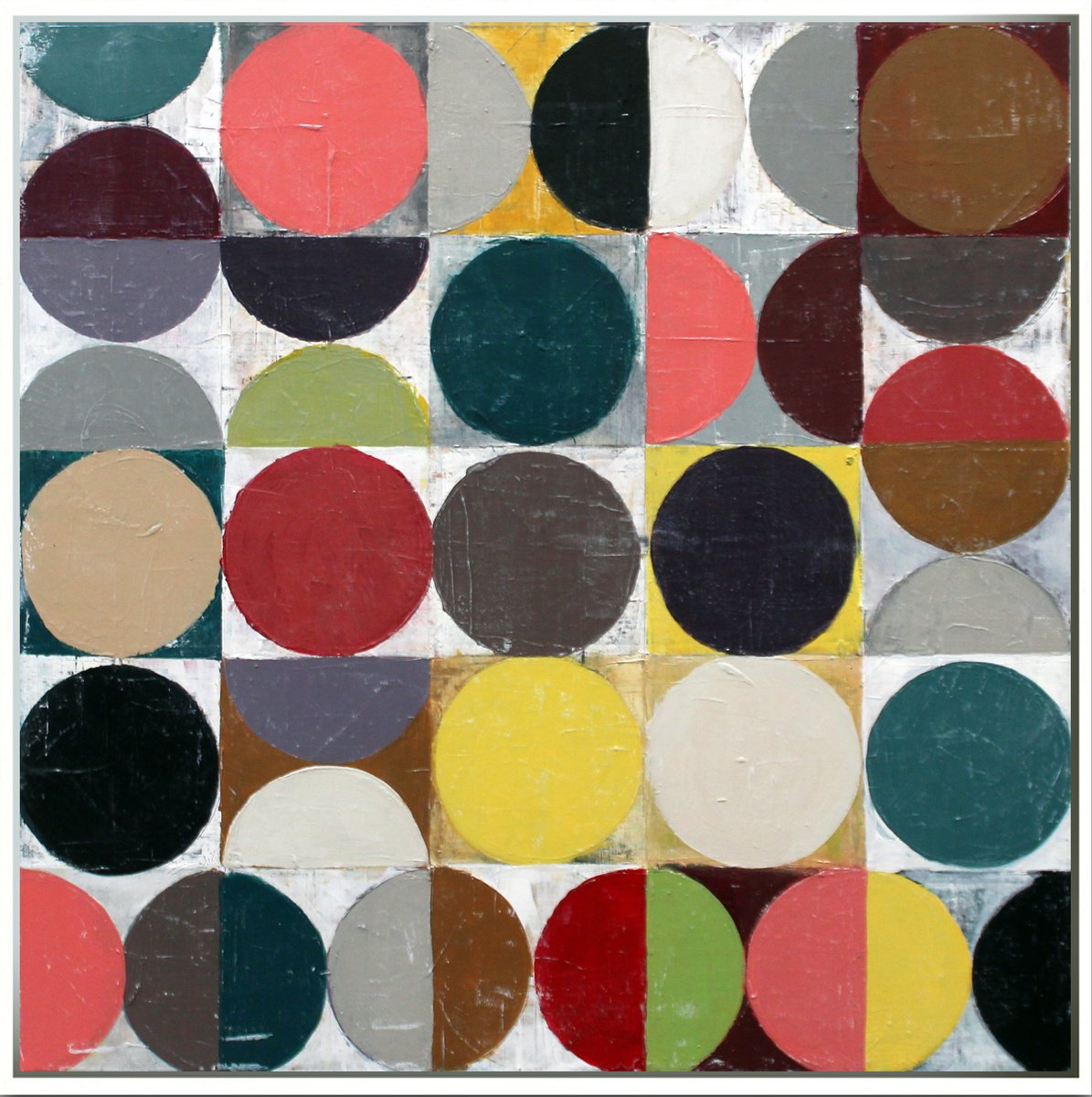 Geometric Abstract Acrylic Painting By Andrew Watt, 31 X 31, Vintage Spheres No 14 (Framed), Original Artwork