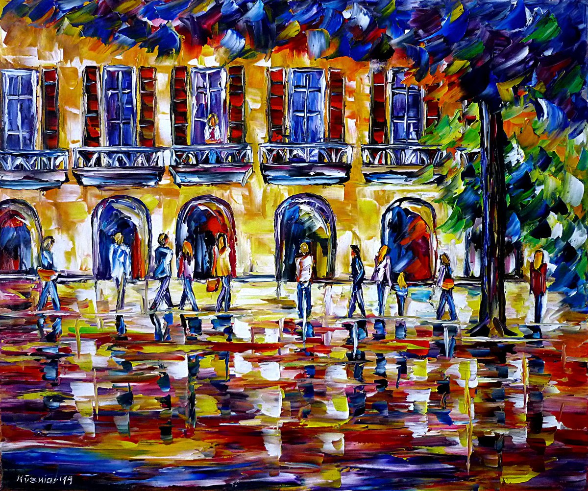 Expressive Cityscapes Oil Painting By Mirek Kuzniar, 24 X 20", Southern City Scenery, Original Artwork