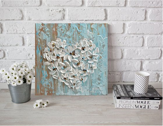 White Floral Heart - Original Acrylic Painting