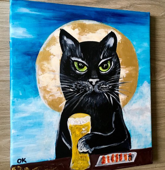 Evening Cat. Beer time. Lucky cat brings positive emotions in your life.