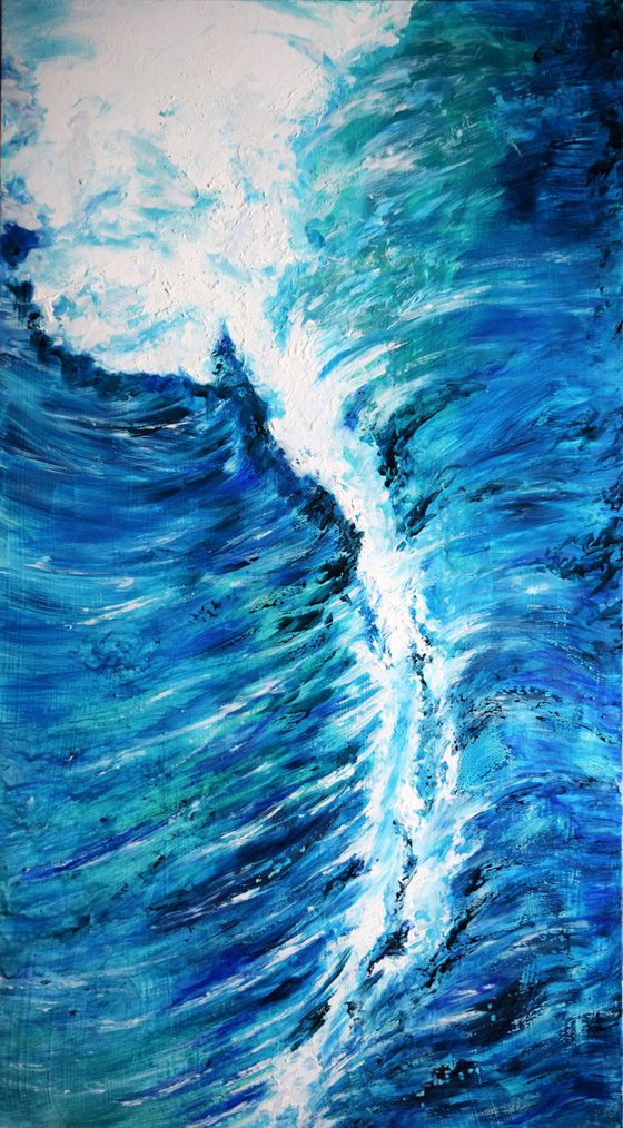 Waves II/ 90 cm x 50 cm Modern  Sea brush palette knife Art