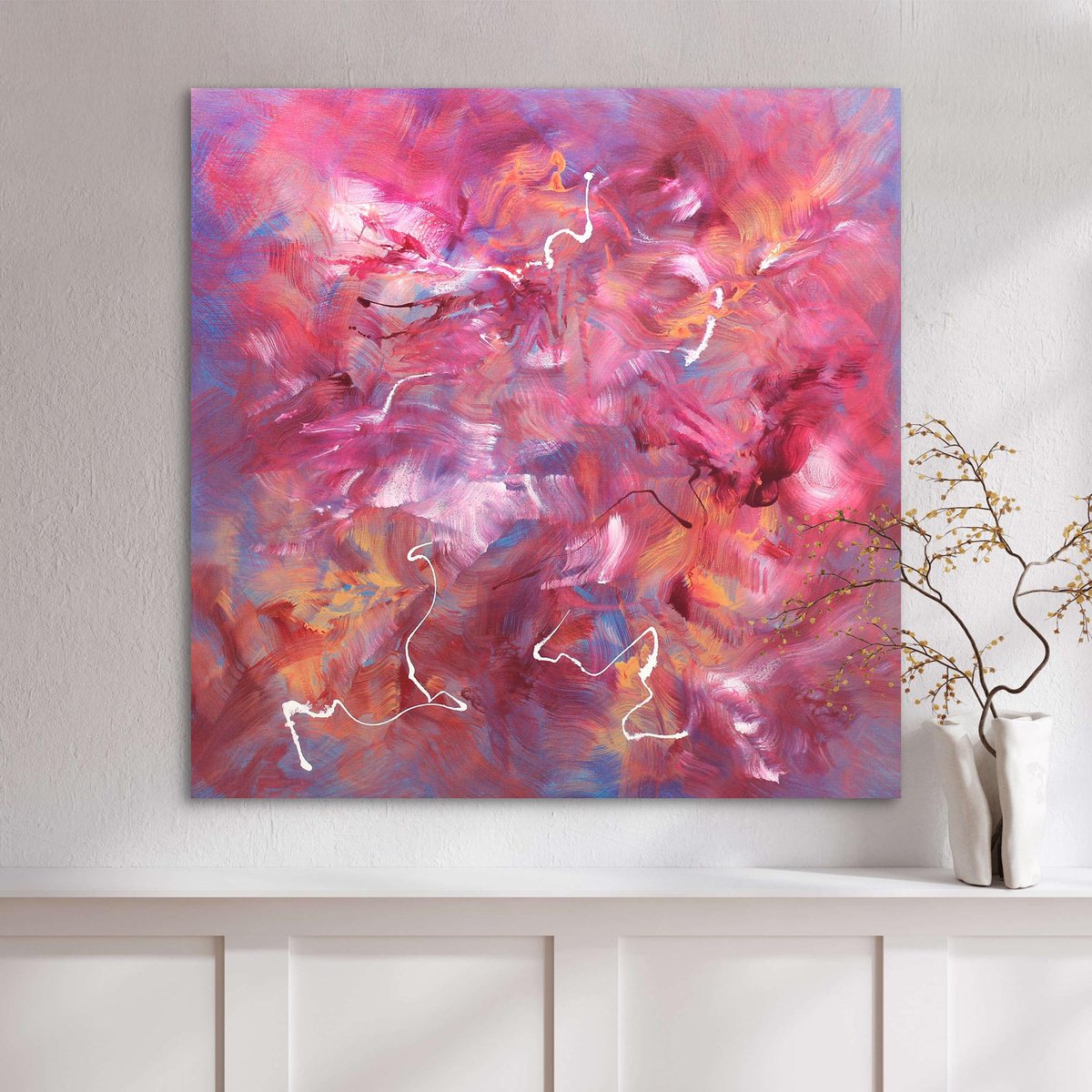 Abstract Acrylic Painting By Paresh Nrshinga Frsa, 40 X 40", Rose Light Ii, Original Artwork