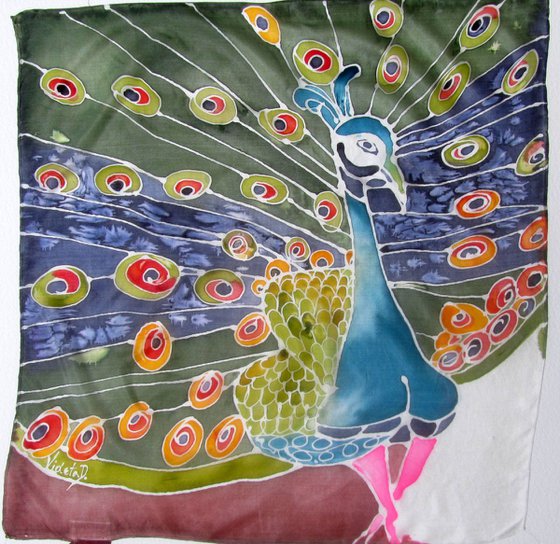 SILK painting: The Peacock