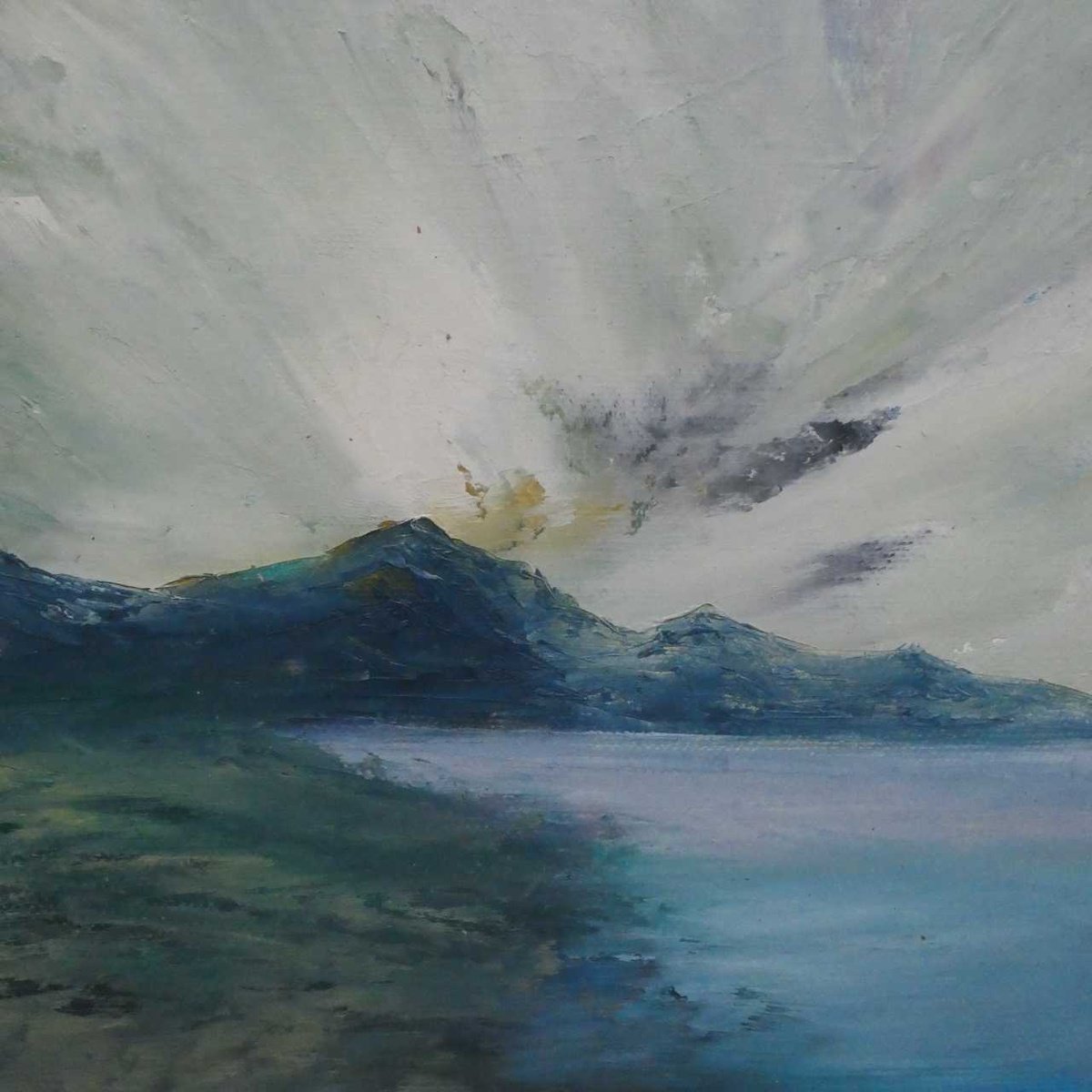 Impressionistic Landscape Oil Painting By Oconnart, 10 X 10", Calm Loch Scottish Highlands, Original Artwork