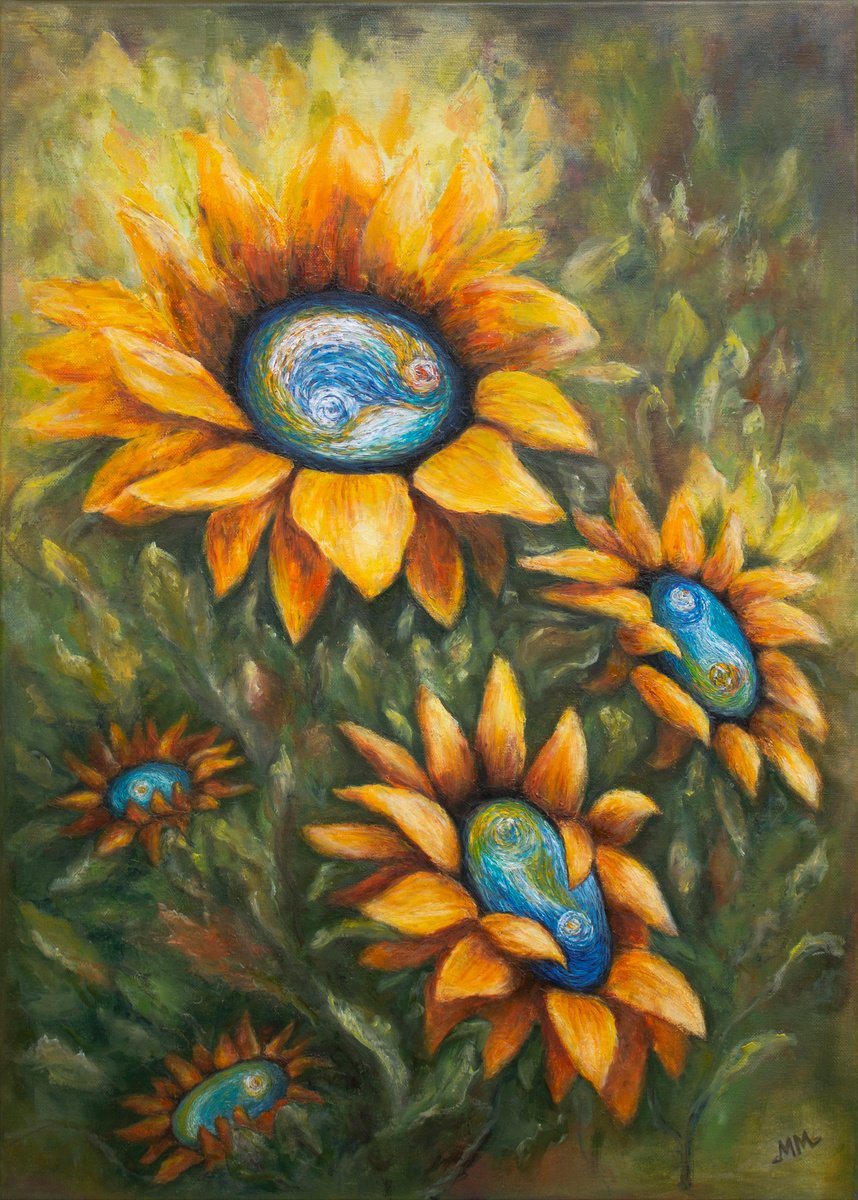 Organic Botanical Oil Painting By Mila Moroko, 20 X 28", Gogh Flowers, Original Artwork