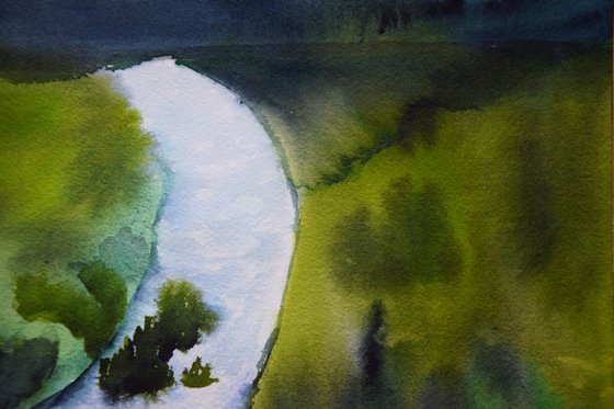Norway mountain landscape watercolor painting, hygge home decor