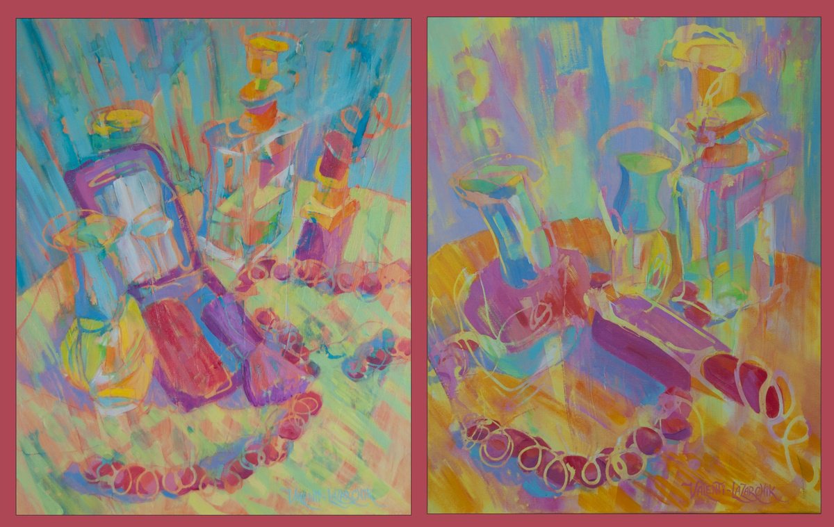 Expressive Still Life Painting By Gina Valenti-Lazarchik, 32 X 20, Be-You-T-Ful #6, Original Artwork