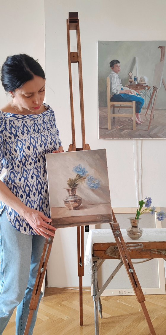 Blue flowers in a vase