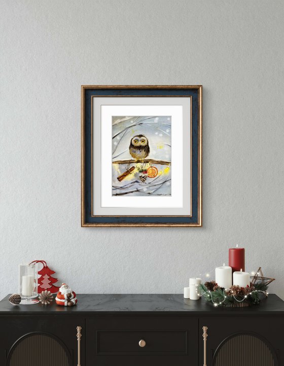 Owl with New Year's gifts