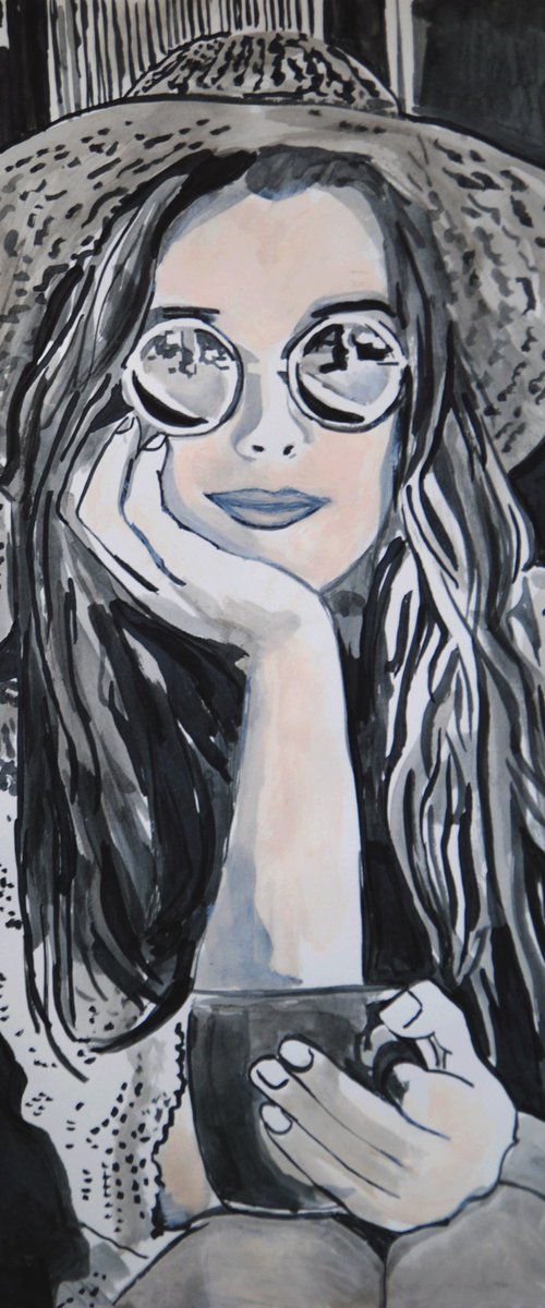 Girl with sunglasses / 50 X 30 cm by Alexandra Djokic