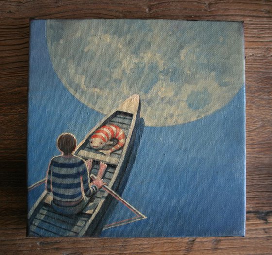 Fish and loon over the moon (study)
