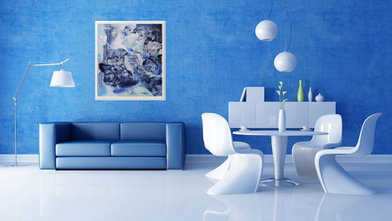 Navy blue art, oil painting on canvas