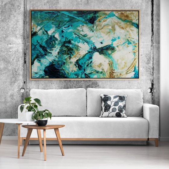 Rusted Honey 160cm x 100cm Teal Rust White Textured Abstract Art