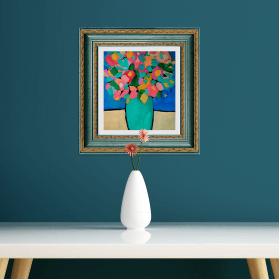 Spring Flowers in a Blue Vase