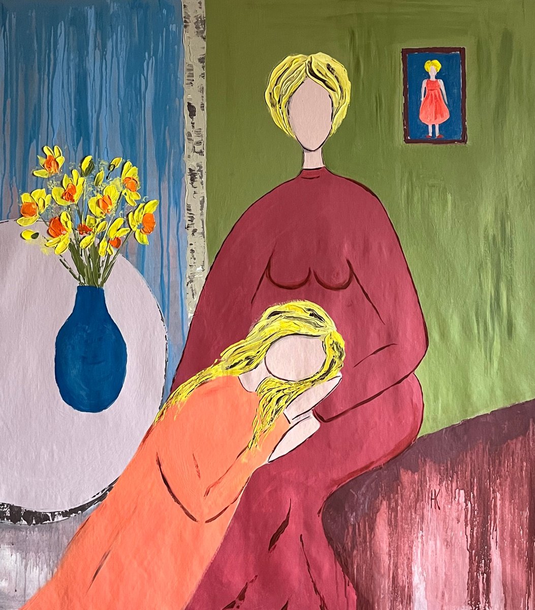  Mother Daughter Painting By Halyna Kirichenko, 35 X 39, Artwork For Sale On Artfinder