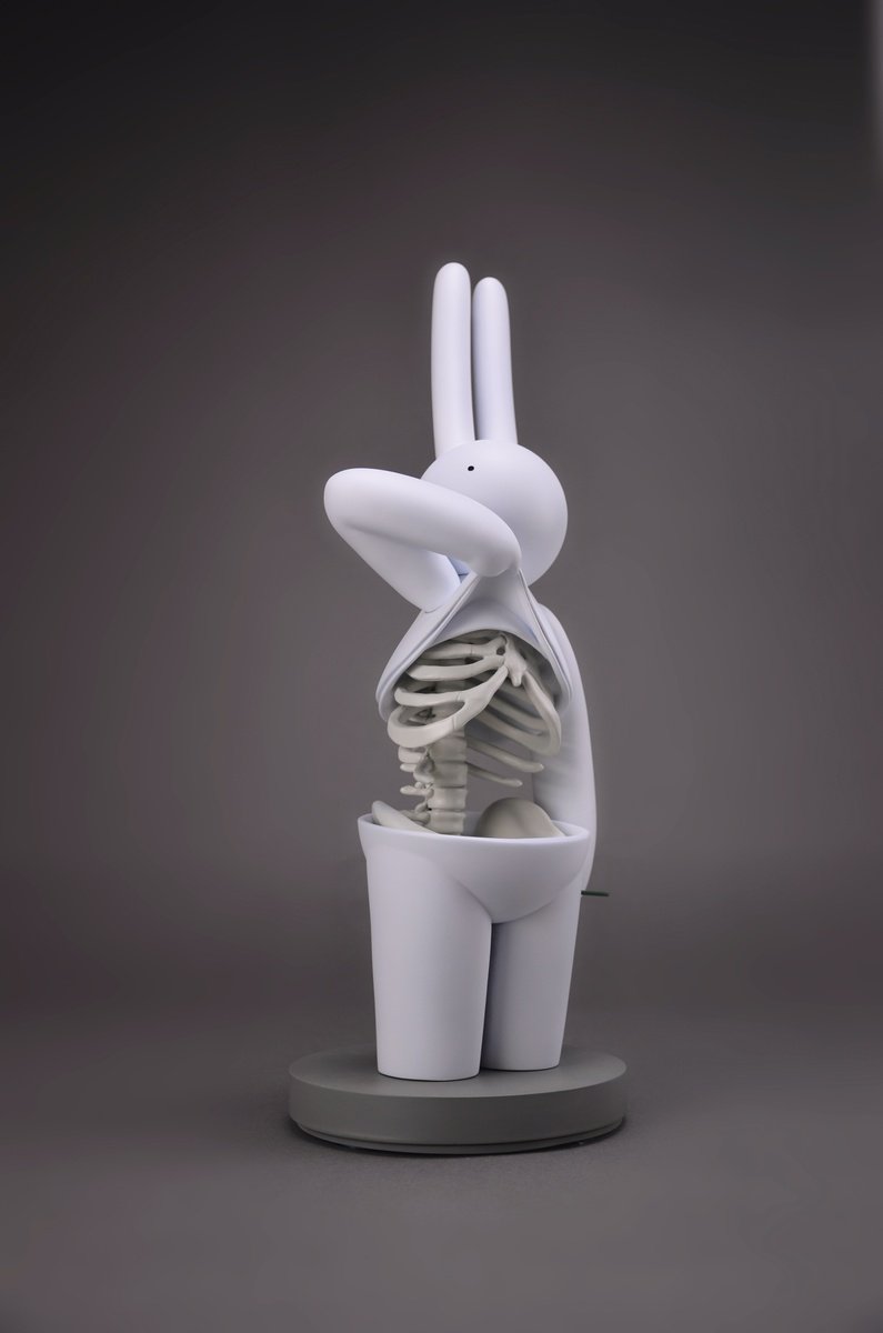 Urban And Pop Animal Sculpture By Mr Clement, 6 X 16", Ribs Of Amour - White, Original Artwork