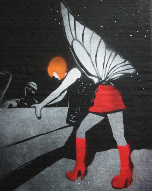 Street fairy 2 with FREE poem (on chunky canvas). by Juan Sly