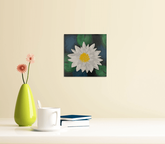 White water lily ! Small Impasto Painting!!  Ready to hang