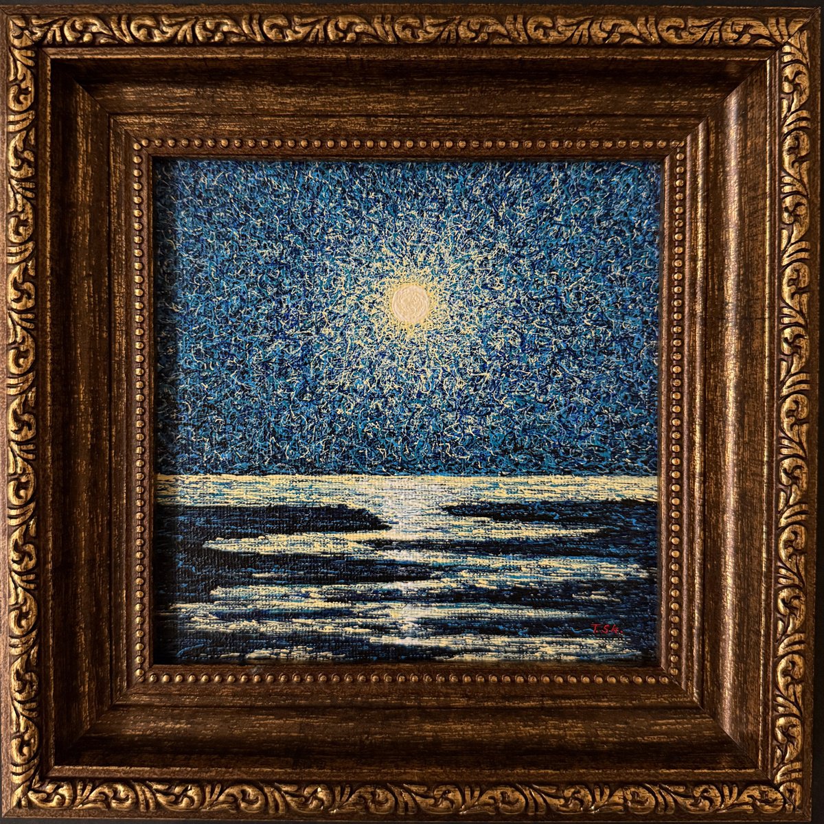 Impressionistic Landscape Acrylic Painting By Tina Shyfruk, 9 X 9", Whisper Of The Moonlight, Original Artwork