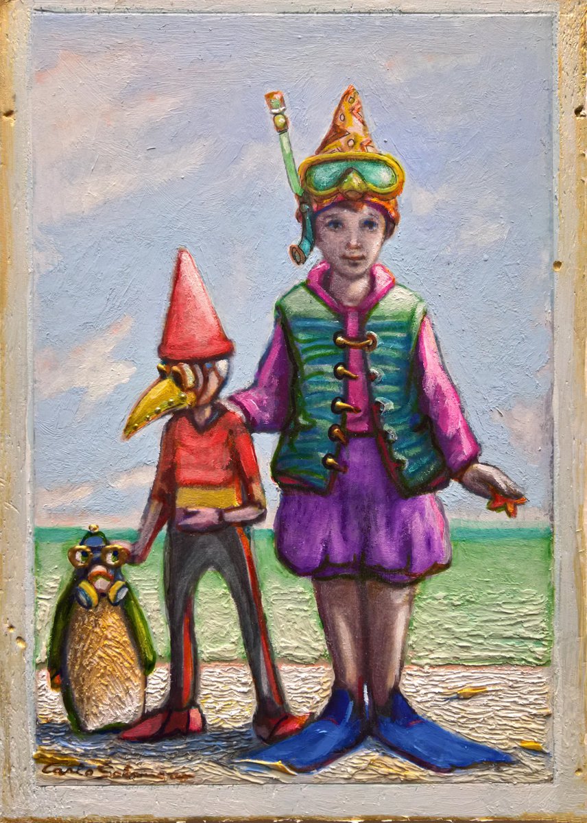 Surrealistic Portrait Acrylic Painting By Carlo Salomoni, 7 X 9, Memory Picture., Original Artwork