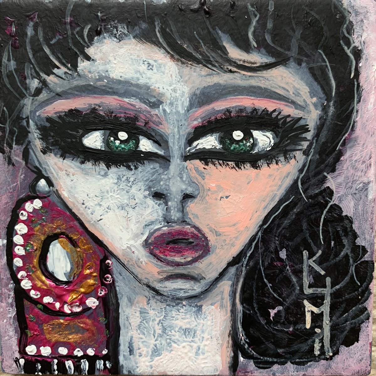 Big Eyes Portrait Collection Acrylic on Tile Small Gift Ideas by Kumi Muttu