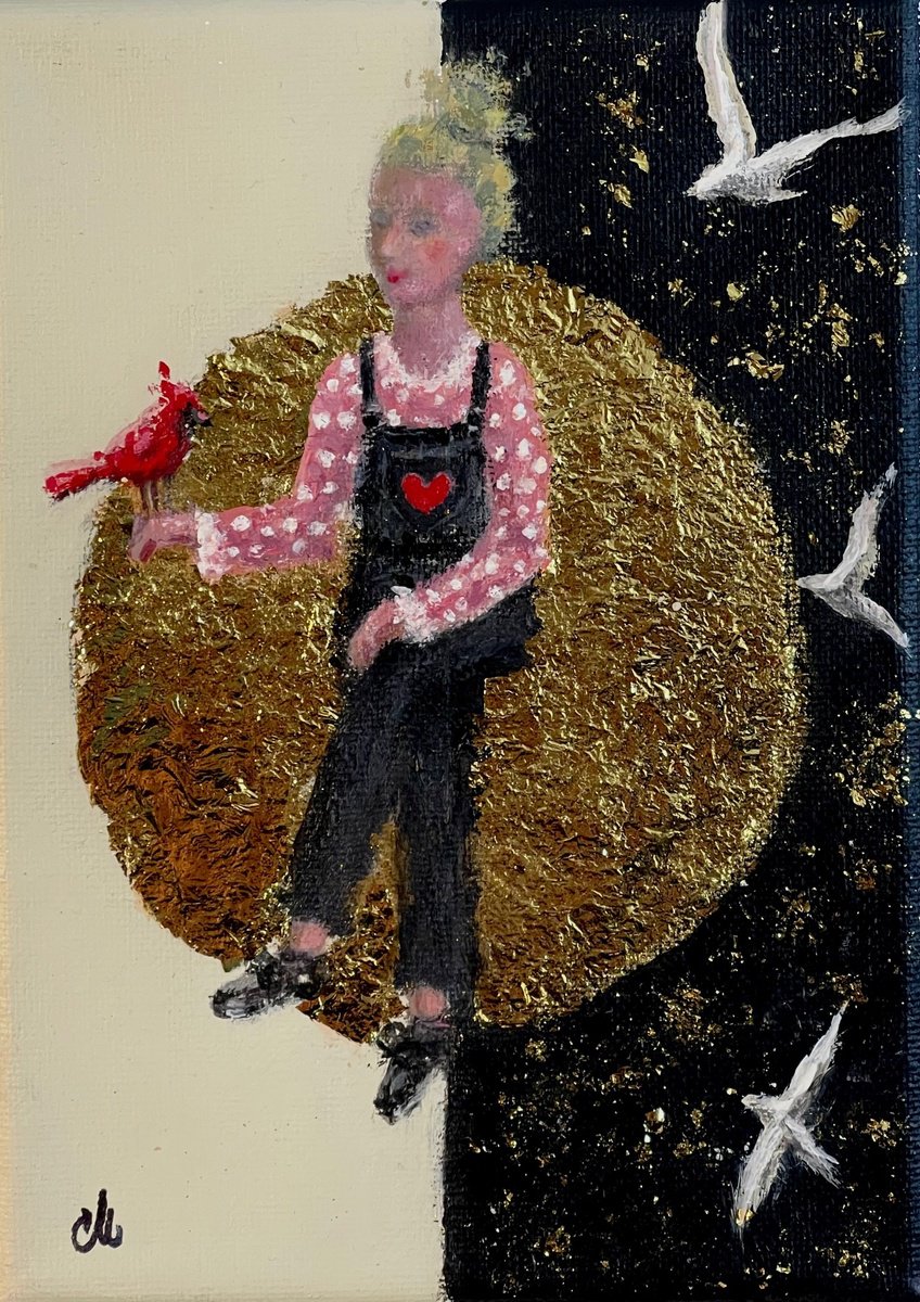 Surrealistic Portrait Acrylic Painting By Cristina Mihailescu, 5 X 7, Dreamscape Harmony, Original Artwork