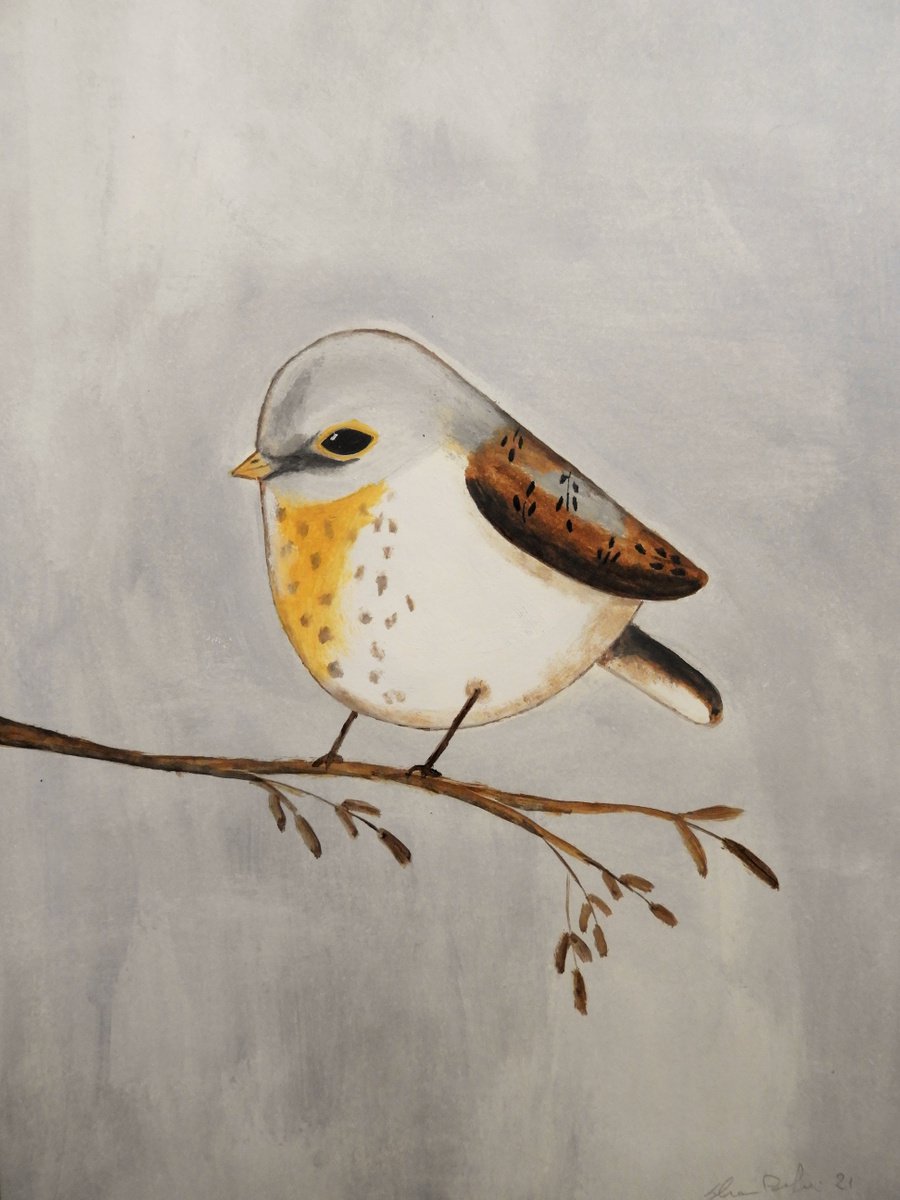 The brown/ocher bird - oil on paper by Silvia Beneforti