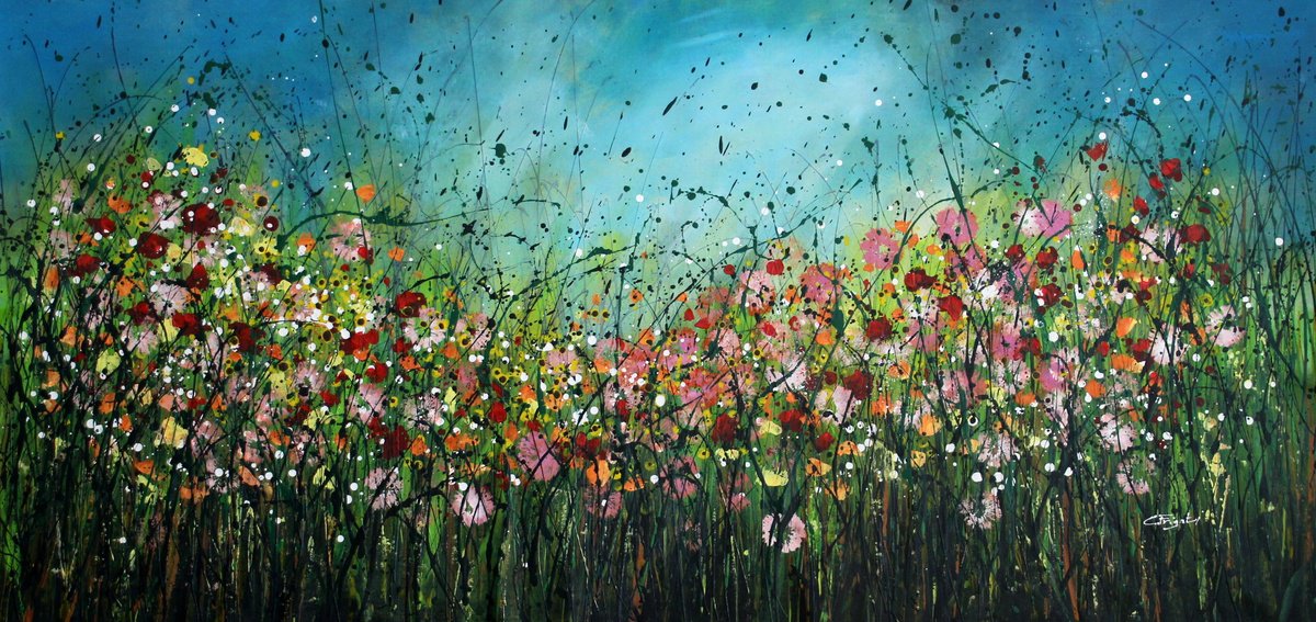 Expressive Botanical Acrylic Painting By Cecilia Frigati, 68 X 33, Happy Calamities #5, Original Artwork