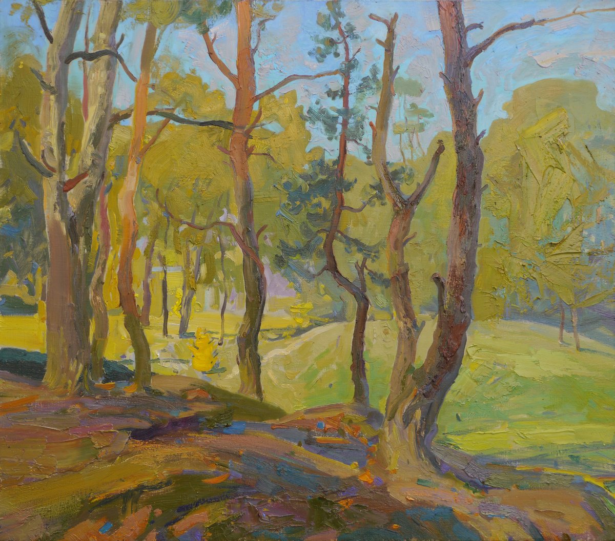 Impressionistic Landscape Oil Painting By Victor Onyshchenko, 31 X 28", Trees In October, Original Artwork