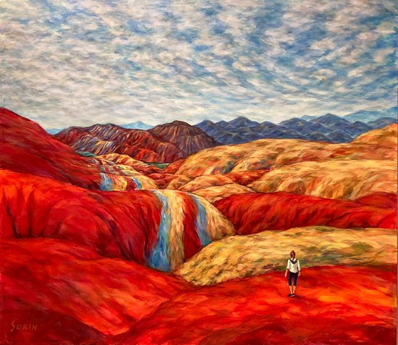 Rainbow Mountains, Zhangye National Park, China Rainbow Mountains, Red Mountains, Mountain Landscape, large painting