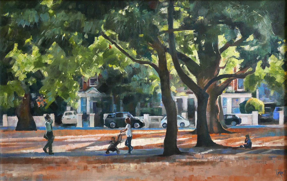 Photorealistic Landscape Oil Painting By Isabel Hutchison, 28 X 18, A Hot Day - Parsons Green, Original Artwork