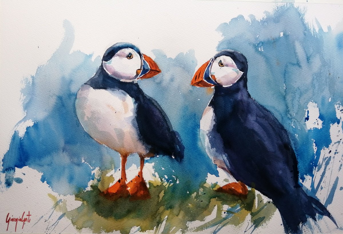 Impressionistic Watercolour , Puffin 5 By Giorgio Gosti, 21 X 14, Artwork For Sale On Artfinder