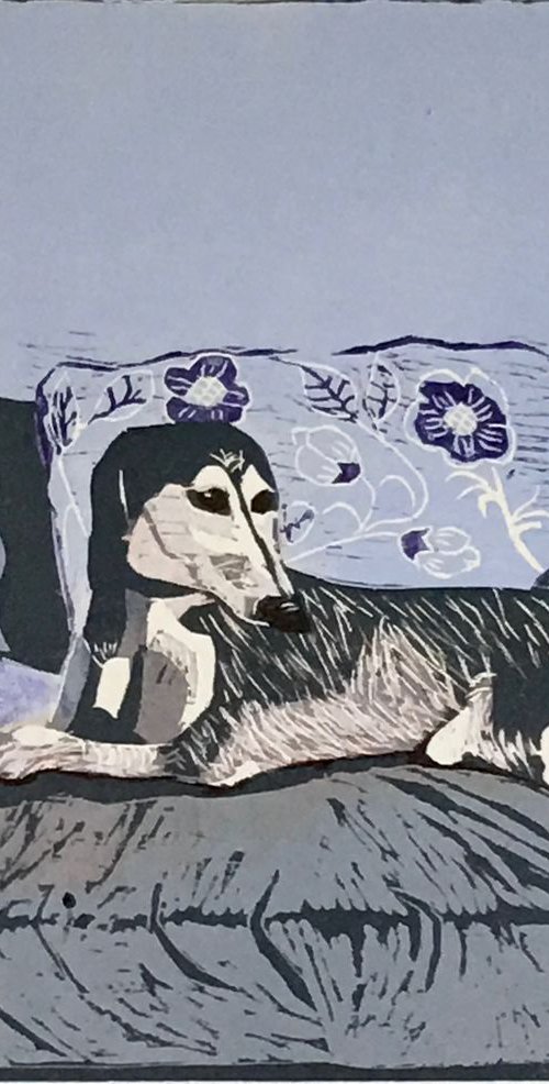 Dog on Sofa by Gill Bedson